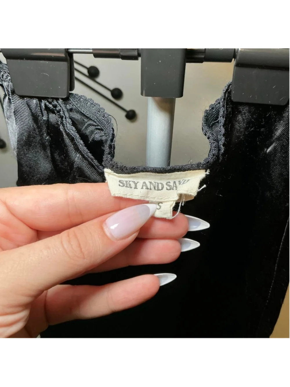 Sky and Sand Black Satin Half Slip Skirt Lace Trim Size Small Vintage
